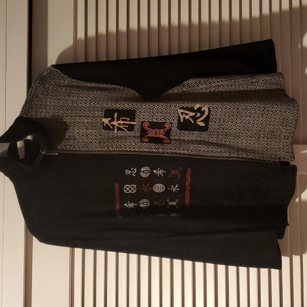 Chico's Chenille Jacket Black with Beige and Red accents size 2 (8 US)